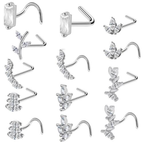 Acier inoxydable 304 Bijoux de Piercing de Nez, unisexe & styles différents pour le choix & pavé de micro zircon, rod size Vendu par PC