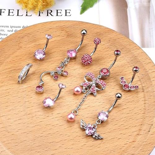 Acier inoxydable 304 anneau de ventre, avec perle de plastique, unisexe & styles différents pour le choix & pavé de micro zircon, belly ring length 10-50mm, Vendu par PC