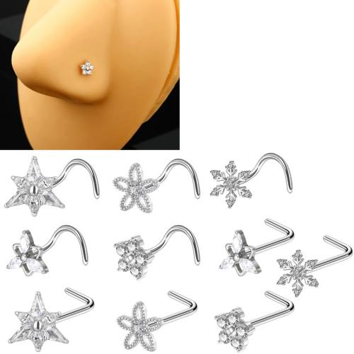 Acier inoxydable 304 Bijoux de Piercing de Nez, poli, unisexe & styles différents pour le choix & pavé de micro zircon, rod size Vendu par PC