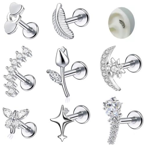 Acier inoxydable 304 piercing oreille, unisexe & normes différentes pour le choix & styles différents pour le choix & pavé de micro zircon, Vendu par PC