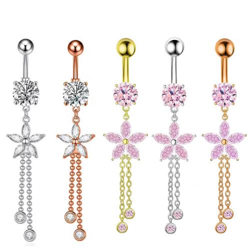 Acier inoxydable 304 anneau de ventre, glandpompon, Placage, unisexe & pavé de micro zircon, plus de couleurs à choisir, belly ring rod size Vendu par PC[