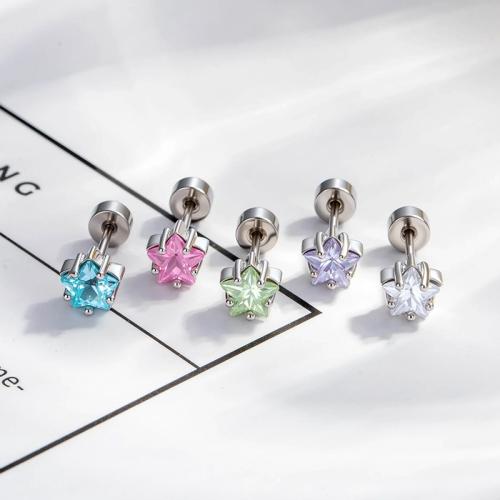 Acier titane piercing oreille, avec laiton, Placage de couleur d'or, bijoux de mode & pavé de micro zircon, plus de couleurs à choisir, Vendu par PC