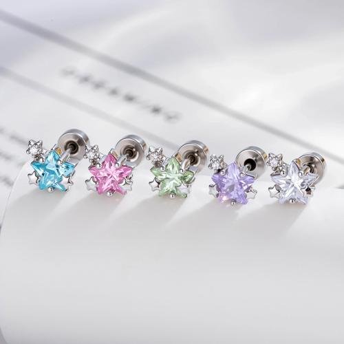 Acier titane piercing oreille, avec laiton, Placage de couleur d'or, bijoux de mode & pavé de micro zircon, plus de couleurs à choisir, Vendu par PC