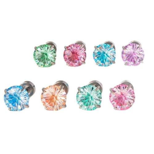 Acier titane piercing oreille, Placage de couleur d'or, bijoux de mode & pavé de micro zircon, plus de couleurs à choisir, Vendu par PC