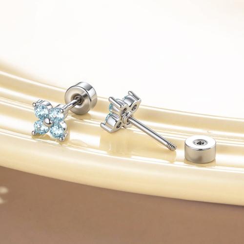 Acier titane piercing oreille, avec laiton, Placage de couleur d'or, bijoux de mode & pavé de micro zircon, bleu, Vendu par PC