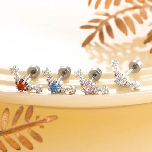 Acier titane piercing oreille, avec laiton, Placage de couleur d'or, bijoux de mode & pavé de micro zircon, plus de couleurs à choisir, Vendu par PC