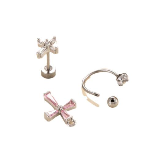 Acier titane piercing oreille, avec laiton, Placage de couleur d'or, bijoux de mode & pavé de micro zircon, plus de couleurs à choisir, Vendu par PC
