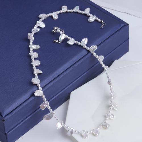 Стерлингового серебра жемчужное ожерелье, Пресноводные жемчуги, с Серебро 925 пробы, Стиль Барокко, DIY, белый, длина:36 см, продается Strand