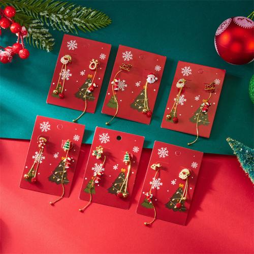 Boucles d'oreilles de Noël, alliage de zinc, Placage de couleur d'or, Conception de Noël & émail & avec strass, plus de couleurs à choisir, Vendu par paire