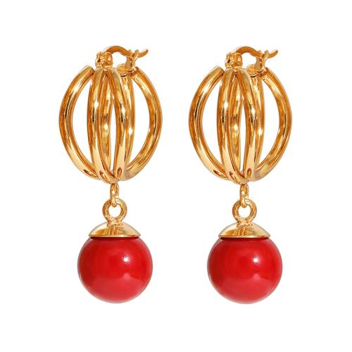 Boucle d'oreille en acier inoxydable Dangle, Acier inoxydable 304, avec perle de plastique, Placage, bijoux de mode & pour femme & creux, plus de couleurs à choisir, Vendu par paire