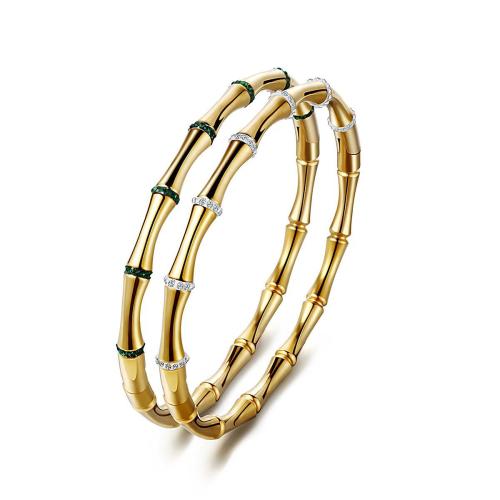 Stainless Steel Bangle, 304 Stainless Steel, gold color plated, fashion jewelry & for woman & with rhinestone Inner diameter :60mm 