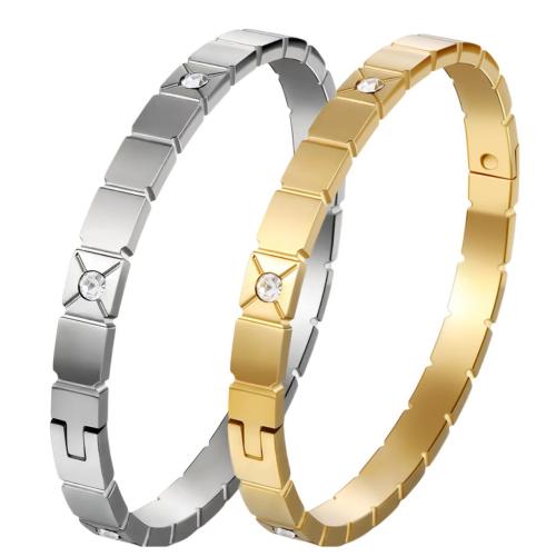 Stainless Steel Bangle, 304 Stainless Steel, plated, fashion jewelry & for woman & with rhinestone Inner diameter :60mm 