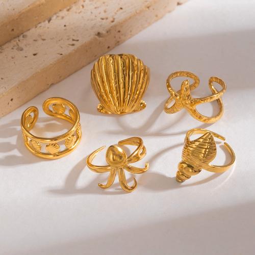 Bague en acier inoxydable, Acier inoxydable 304, Placage, styles différents pour le choix & pour femme & creux, doré, Vendu par PC