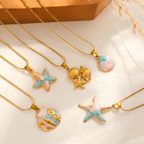 ステンレス鋼のジュエリーネックレス, 304ステンレススチール, とともに プラスチック製パール, メッキ, 異なるスタイルを選択 & 女性用 & エナメル, 金色, 売り手 パソコン