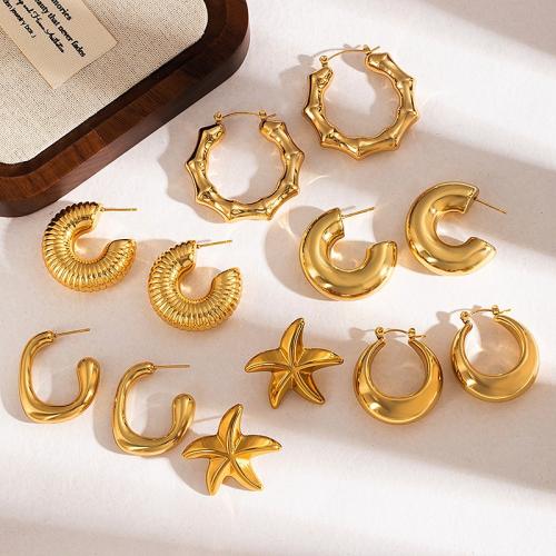 Boucle en acier inoxydable, Acier inoxydable 304, Placage, bijoux de mode & styles différents pour le choix & pour femme, doré, Vendu par paire