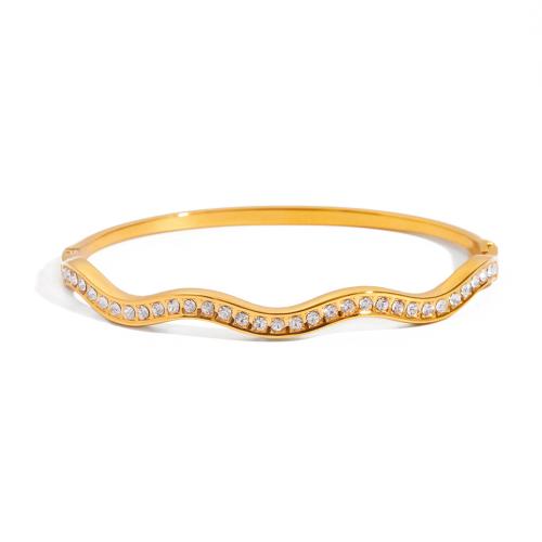 Stainless Steel Bangle, 304 Stainless Steel, 18K gold plated & for woman & with rhinestone 