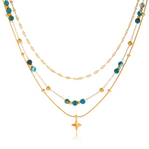 Collier de mode Multi couche, Acier inoxydable 304, avec Pierre naturelle, Plaqué or 18K, Double couche & bijoux de mode & pour femme, Vendu par PC