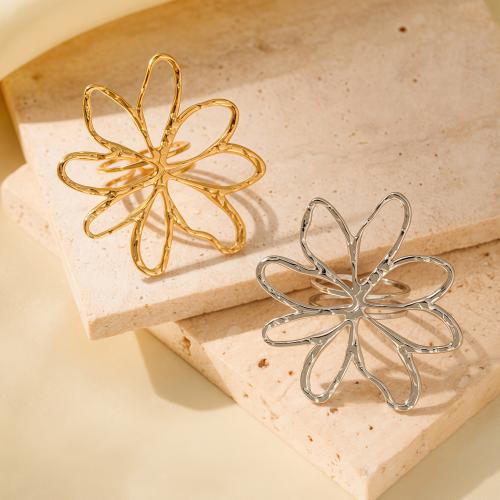 Bague en acier inoxydable, Acier inoxydable 304, fleur, Placage, bijoux de mode & pour femme & creux, plus de couleurs à choisir, Vendu par PC