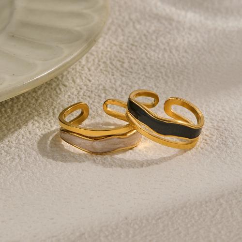 Émail Bague en Acier inoxydable , Acier inoxydable 304, Placage, bijoux de mode & pour femme & émail & creux, doré, Vendu par PC