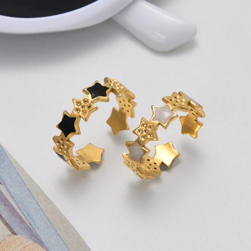 Émail Bague en Acier inoxydable , Acier inoxydable 304, Placage, bijoux de mode & pour femme & émail & creux, doré, Vendu par PC