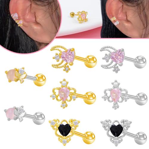 Acier titane piercing oreille, Placage, unisexe & styles différents pour le choix & pavé de micro zircon Vendu par lot