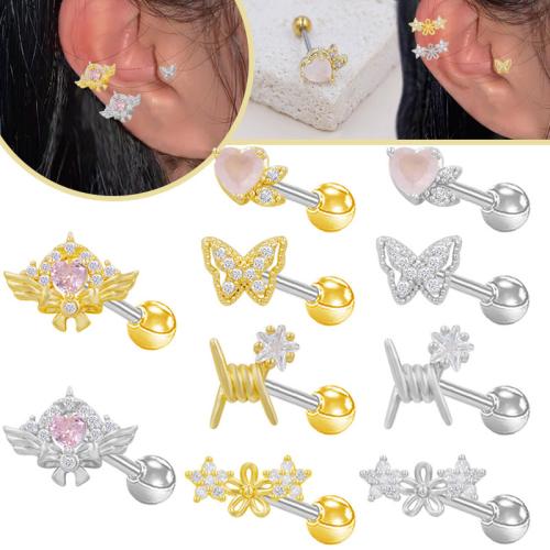 Acier titane piercing oreille, Placage, unisexe & styles différents pour le choix & pavé de micro zircon Vendu par lot