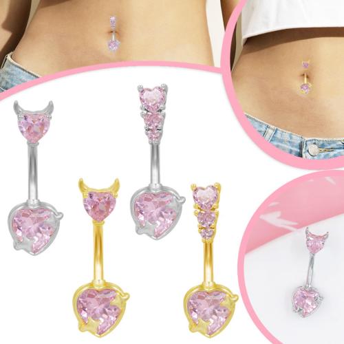 Acier inoxydable 304 anneau de ventre, avec alliage de zinc, coeur, Placage, unisexe & styles différents pour le choix & pavé de micro zircon Vendu par lot