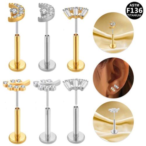 Alliage de titane piercing oreille, avec laiton, Placage, unisexe & styles différents pour le choix & pavé de micro zircon Vendu par lot