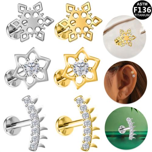 Alliage de titane piercing oreille, avec laiton, Placage, unisexe & styles différents pour le choix & pavé de micro zircon Vendu par lot
