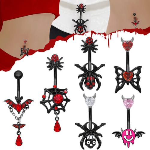 Zinc Alloy Belly Ring, plated, Halloween Design & Unisex & with rhinestone 