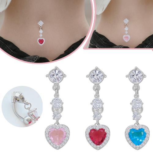 Zinc Alloy Belly Ring, Heart, plated, Unisex & with rhinestone 