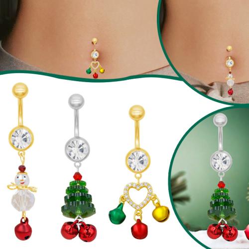 Zinc Alloy Belly Ring, plated, Christmas Design & Unisex & with rhinestone 