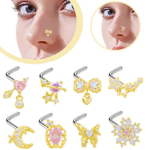 Acier inoxydable 304 Bijoux de Piercing de Nez, Placage, unisexe & styles différents pour le choix & pavé de micro zircon Vendu par lot