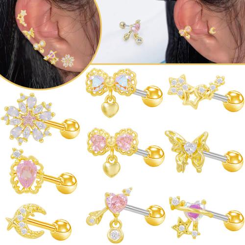 Acier titane piercing oreille, avec laiton, Placage, unisexe & styles différents pour le choix & pavé de micro zircon Vendu par lot