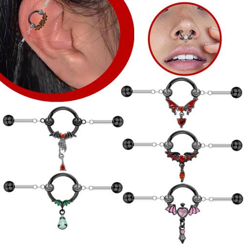 Acier titane piercing oreille, Chauve-souris, Placage, unisexe & styles différents pour le choix & émail & avec strass Vendu par lot