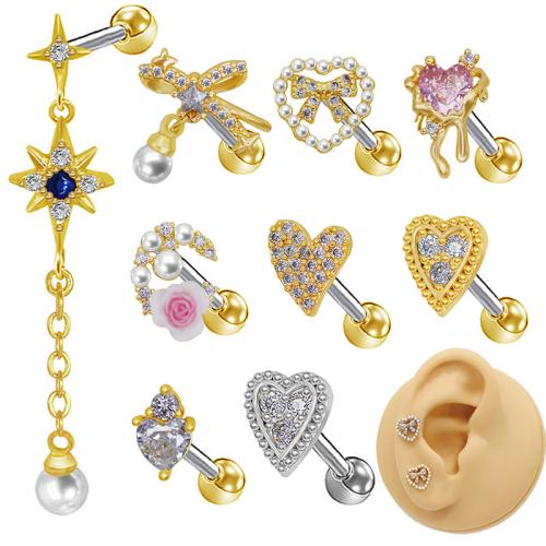 Acier titane piercing oreille, avec perle de plastique, Placage, unisexe & styles différents pour le choix & avec strass Vendu par lot