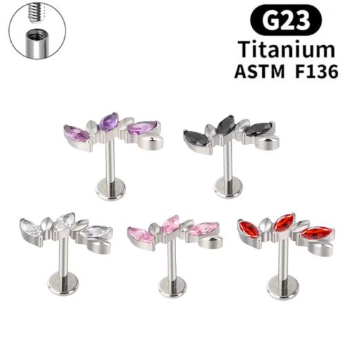 Alliage de titane Goujons perforés pour les lèvres, avec Alliage de cuivre, oeil de cheval, poli, unisexe & normes différentes pour le choix & pavé de micro zircon, plus de couleurs à choisir, Vendu par PC