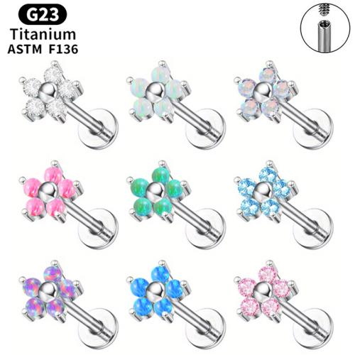 Alliage de titane Goujons perforés pour les lèvres, avec Alliage de cuivre, fleur, poli, unisexe & normes différentes pour le choix & pavé de micro zircon, plus de couleurs à choisir, Vendu par PC