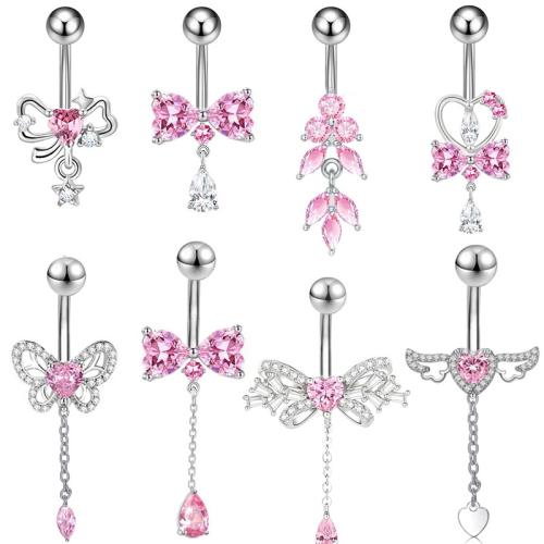 Acier inoxydable 304 anneau de ventre, unisexe & styles différents pour le choix & pavé de micro zircon, belly ring rod size Vendu par PC