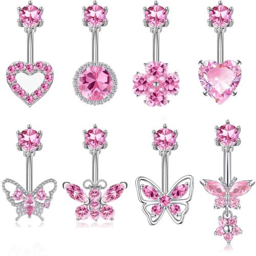 Acier inoxydable 304 anneau de ventre, unisexe & styles différents pour le choix & pavé de micro zircon, belly ring rod size Vendu par PC