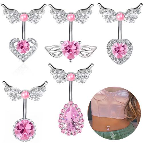 Acier inoxydable 304 anneau de ventre, avec perle de plastique & laiton, unisexe & styles différents pour le choix & pavé de micro zircon, belly ring rod size Vendu par PC