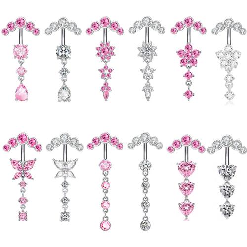 Acier inoxydable 304 anneau de ventre, unisexe & styles différents pour le choix & pavé de micro zircon, belly ring length 30-55mm, Vendu par PC
