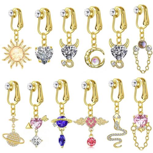 304 Stainless Steel Belly Ring, gold color plated, Unisex & micro pave cubic zirconia, belly ring length 30-50mm 