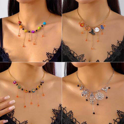 Collier Halloween, alliage de zinc, avec argile de polymère, Placage de couleur d'or, Halloween Design & émail, plus de couleurs à choisir, Vendu par PC[