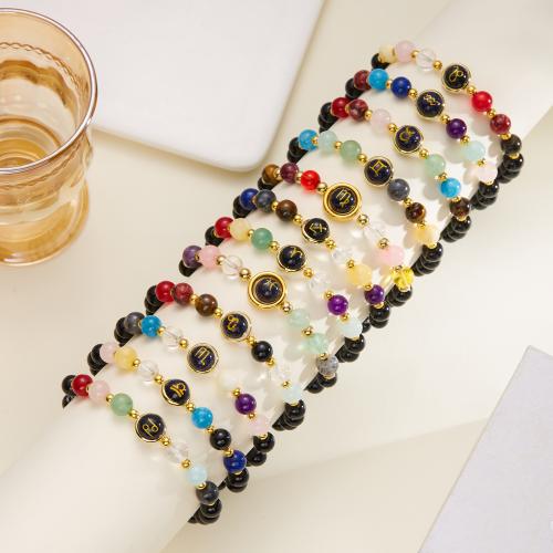 Glasperlen Armbänder Schmuck, Zinklegierung, mit Obsidian & Glas, 12 Zeichen des Sternzeichens, goldfarben plattiert, Modeschmuck, keine, verkauft von PC[