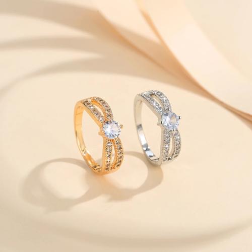 Цирконий Micro Pave Латунь палец кольцо, Другое покрытие, ювелирные изделия моды & инкрустированное микро кубического циркония, Золотой продается PC