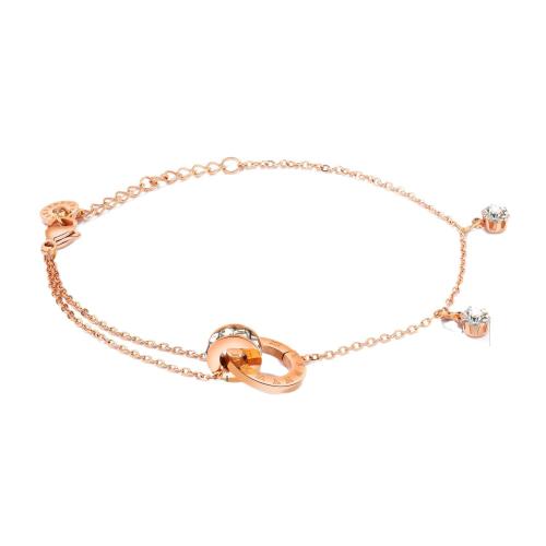 Acero inoxidable Pulsera con dijes, acero inoxidable 304, con cúbica circonia, con 3cm extender cadena, chapado en color rosa dorada, Doble capa & Joyería & para mujer, longitud:16 cm, Vendido por UD