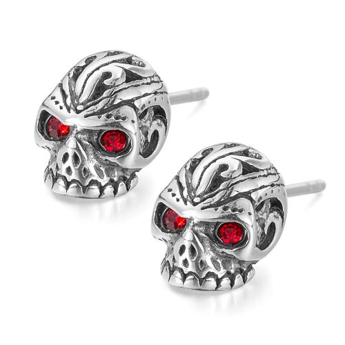 Arete de acero inoxidable con zirconia cúbica, acero inoxidable 304, con cúbica circonia, Calavera, pulido, Joyería & para hombre, color original, Vendido por Par[