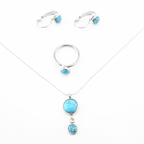 Turquoise Jewelry Sets, 304 Stainless Steel, with turquoise, fashion jewelry & for woman, original color 