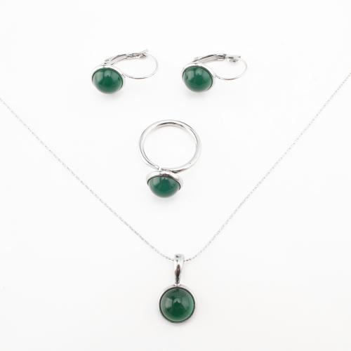 Conjuntos de joyería de ágata, acero inoxidable 304, con Ágata verde, diferentes estilos para la opción & para mujer, color original, Vendido por UD